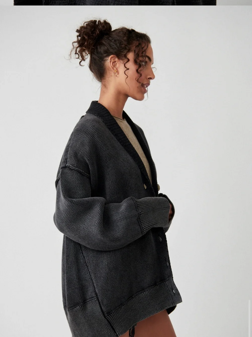 Free People Chamomile Cardigan in Shade Charcoal